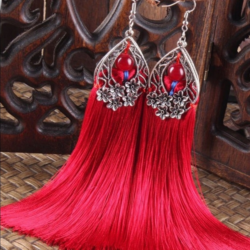 Red tassel earrings
